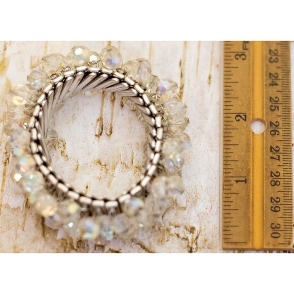 6 inch, Vintage Clear Beads Silver Tone Intricate Bracelet - B18 - Picture 3 of 3